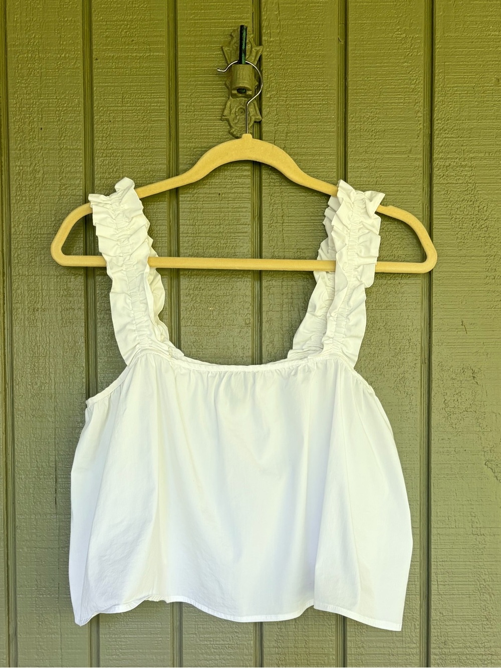 Forever 21 White Ruffle Strap Poplin Crop Top - Size Medium